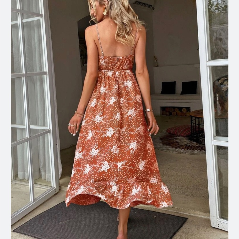 Simplee Midi Single Prairie seed Ruffle Dress Size Small